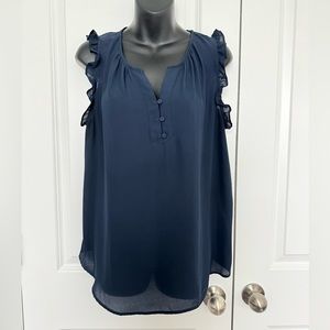 Loft navy tank with ruffle sleeves size L